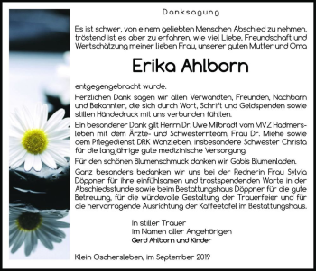 Traueranzeige von Erika Ahlborn  von Magdeburger Volksstimme