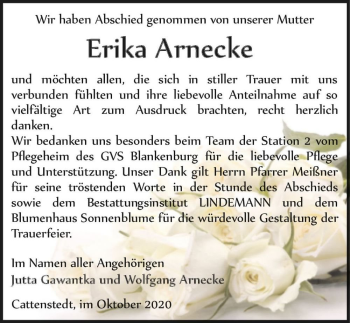 Traueranzeige von Erika Arnecke  von Magdeburger Volksstimme