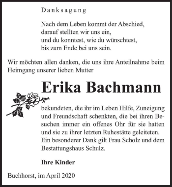 Traueranzeige von Erika Bachmann  von Magdeburger Volksstimme