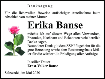 Traueranzeige von Erika Banse  von Magdeburger Volksstimme