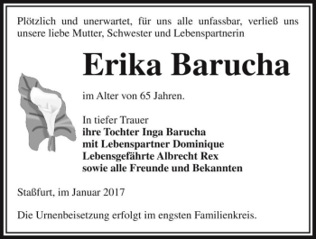 Traueranzeige von Erika Barucha  von Magdeburger Volksstimme