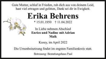 Traueranzeige von Erika Behrens  von Magdeburger Volksstimme