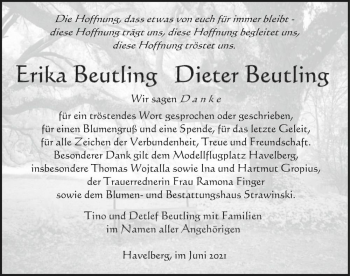 Traueranzeige von Erika Beutling und Dieter Beutling  von Magdeburger Volksstimme