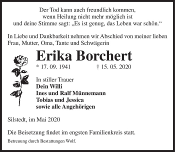 Traueranzeige von Erika Borchert  von Magdeburger Volksstimme