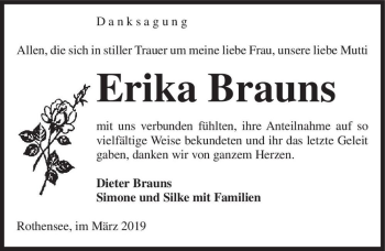 Traueranzeige von Erika Brauns  von Magdeburger Volksstimme