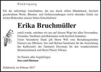 Traueranzeige von Erika Bruchmüller  von Magdeburger Volksstimme