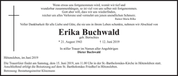 Traueranzeige von Erika Buchwald (geb. Bertschies)  von Magdeburger Volksstimme