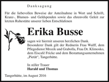 Traueranzeige von Erika Busse  von Magdeburger Volksstimme