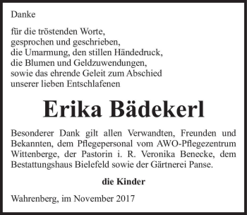 Traueranzeige von Erika Bädekerl  von Magdeburger Volksstimme