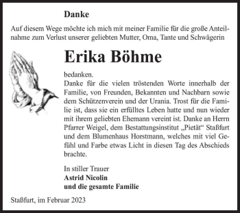 Traueranzeige von Erika Böhme  von Magdeburger Volksstimme