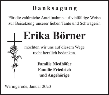 Traueranzeige von Erika Börne  von Magdeburger Volksstimme