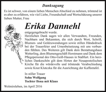 Traueranzeige von Erika Dannehl  von Magdeburger Volksstimme