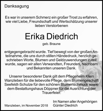 Traueranzeige von Erika Diedrich (geb. Braune)  von Magdeburger Volksstimme
