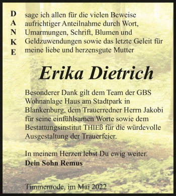 Traueranzeige von Erika Dietrich  von Magdeburger Volksstimme
