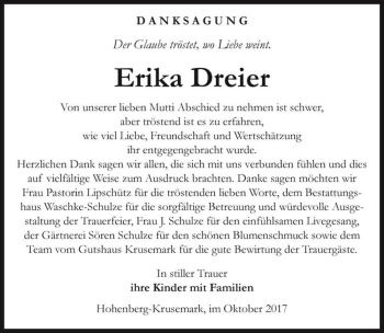 Traueranzeige von Erika Dreier  von Magdeburger Volksstimme