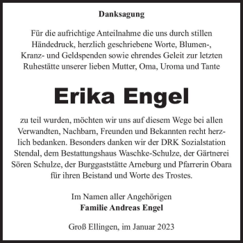 Traueranzeige von Erika Engel  von Magdeburger Volksstimme
