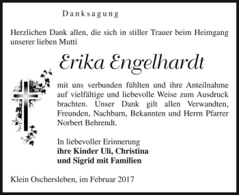 Traueranzeige von Erika Engelhardt  von Magdeburger Volksstimme