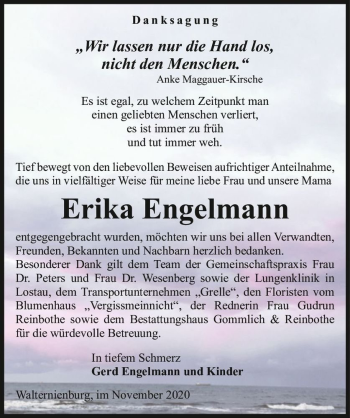 Traueranzeige von Erika Engelmann  von Magdeburger Volksstimme
