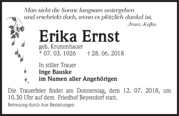 Traueranzeige von Erika Ernst (geb. Krummhauer)  von Magdeburger Volksstimme