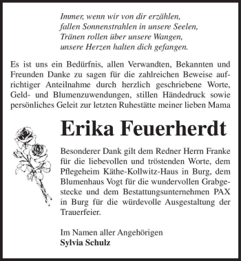 Traueranzeige von Erika Feuerherdt  von Magdeburger Volksstimme