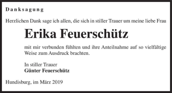 Traueranzeige von Erika Feuerschütz  von Magdeburger Volksstimme