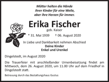 Traueranzeige von Erika Fischer (geb. Kaiser)  von Magdeburger Volksstimme