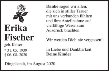 Traueranzeige von Erika Fischer (geb. Kaiser)  von Magdeburger Volksstimme