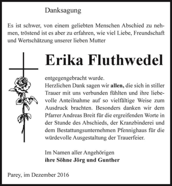 Traueranzeige von Erika Fluthwedel  von Magdeburger Volksstimme
