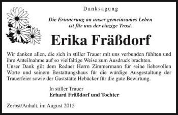 Traueranzeige von Erika Fräßdorf  von Magdeburger Volksstimme