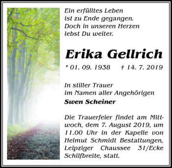 Traueranzeige von Erika Gellrich  von Magdeburger Volksstimme