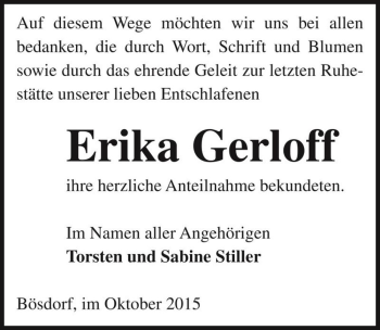 Traueranzeige von Erika Gerloff  von Magdeburger Volksstimme