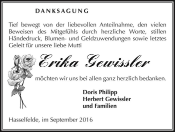Traueranzeige von Erika Gewissler  von Magdeburger Volksstimme
