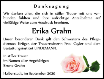 Traueranzeige von Erika Grahn  von Magdeburger Volksstimme