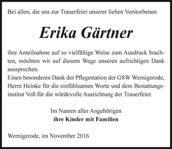Traueranzeige von Erika Gärtner  von Magdeburger Volksstimme