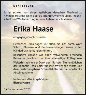 Traueranzeige von Erika Haase  von Magdeburger Volksstimme