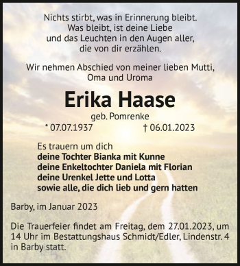 Traueranzeige von Erika Haase (geb. Pomrenke)  von Magdeburger Volksstimme