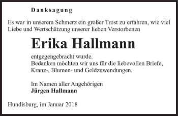 Traueranzeige von Erika Hallmann  von Magdeburger Volksstimme