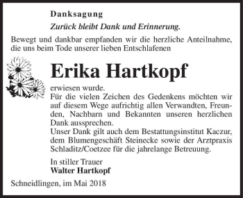 Traueranzeige von Erika Hartkopf  von Magdeburger Volksstimme