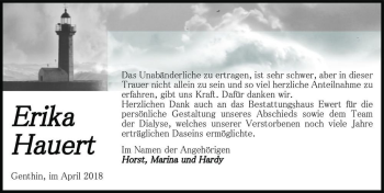 Traueranzeige von Erika Hauert  von Magdeburger Volksstimme