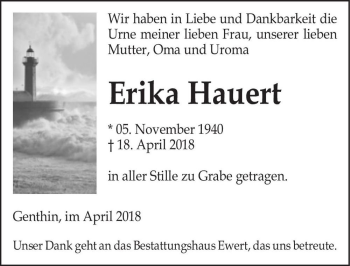 Traueranzeige von Erika Hauert  von Magdeburger Volksstimme