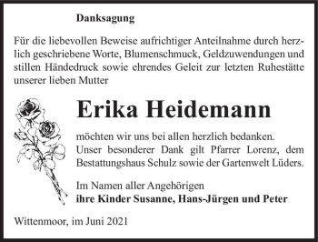 Traueranzeige von Erika Heidemann  von Magdeburger Volksstimme