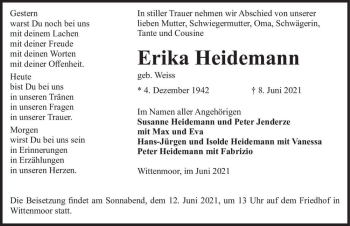 Traueranzeige von Erika Heidemann (geb. Weiss)  von Magdeburger Volksstimme