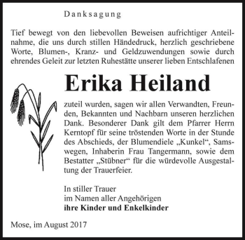 Traueranzeige von Erika Heiland  von Magdeburger Volksstimme