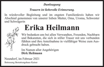 Traueranzeige von Erika Heilmann  von Magdeburger Volksstimme
