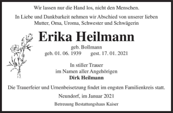 Traueranzeige von Erika Heilmann (geb. Bollmann)  von Magdeburger Volksstimme