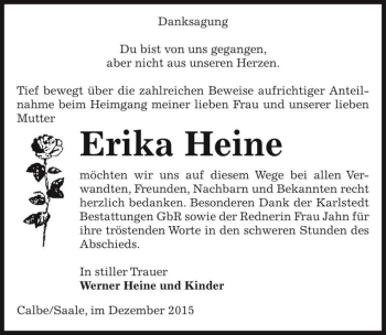 Traueranzeige von Erika Heine  von Magdeburger Volksstimme