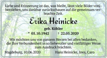 Traueranzeige von Erika Heinicke (geb. Köhler)  von Magdeburger Volksstimme