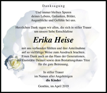 Traueranzeige von Erika Heise  von Magdeburger Volksstimme