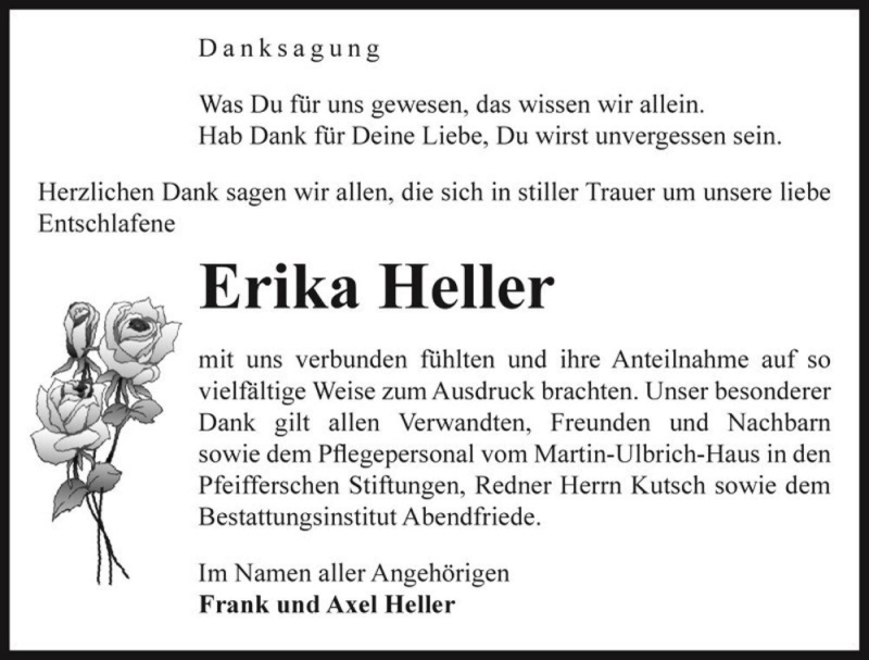  Traueranzeige für Erika Heller  vom 20.05.2017 aus Magdeburger Volksstimme