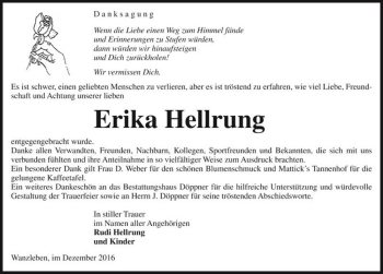 Traueranzeige von Erika Hellrung  von Magdeburger Volksstimme